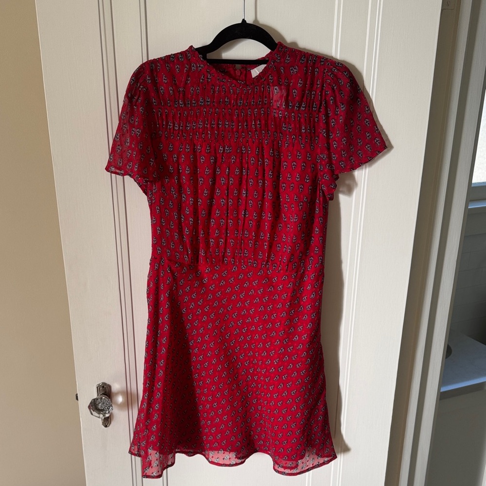 LOFT Red Paisley Short Sleeve Dress